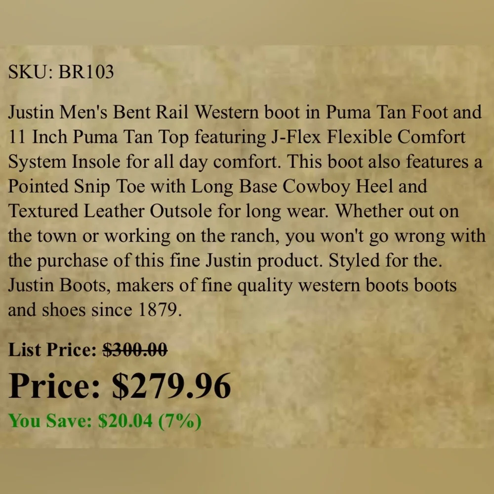 JUSTIN MEN’S RRENT RAIL WESTERN BOOT - Picture 2 of 8